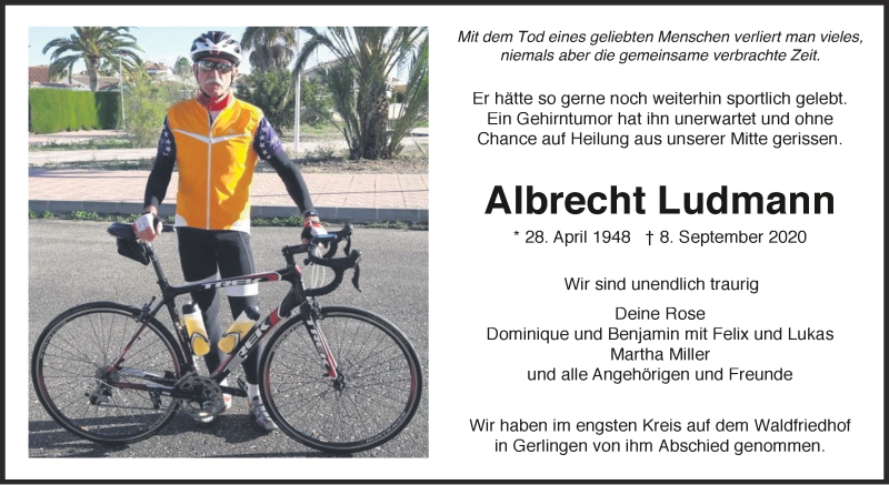  Traueranzeige für Albrecht Ludmann vom 19.09.2020 aus Leonberger Kreiszeitung / Strohgäu Extra