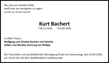 Traueranzeige von Kurt Bachert von Leonberger Kreiszeitung / Strohgäu Extra