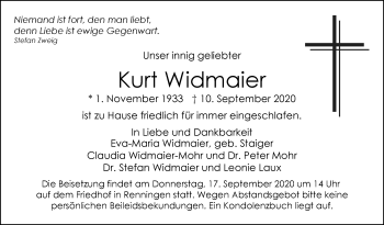 Traueranzeige von Kurt Widmaier von Leonberger Kreiszeitung / Strohgäu Extra