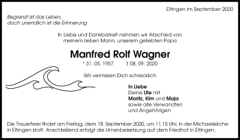 Traueranzeige von Manfred Rolf Wagner von Leonberger Kreiszeitung / Strohgäu Extra