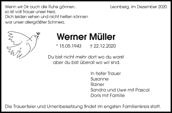 Traueranzeige von Werner Müller von Leonberger Kreiszeitung / Strohgäu Extra