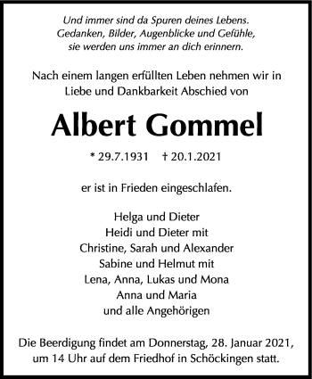 Traueranzeige von Albert Gommel von Leonberger Kreiszeitung / Strohgäu Extra