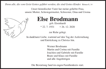 Traueranzeige von Else Brodmann von Leonberger Kreiszeitung / Strohgäu Extra