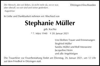 Traueranzeige von Stephanie Müller von Leonberger Kreiszeitung / Strohgäu Extra