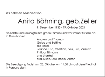 Traueranzeige von Anita Böhning von Leonberger Kreiszeitung / Strohgäu Extra