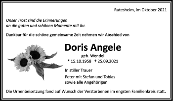 Traueranzeige von Doris Angele von Leonberger Kreiszeitung / Strohgäu Extra