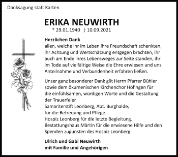 Traueranzeige von Erika Neuwirth von Leonberger Kreiszeitung / Strohgäu Extra