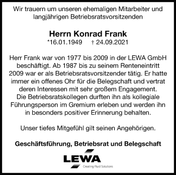 Traueranzeige von Konrad Frank von Leonberger Kreiszeitung / Strohgäu Extra