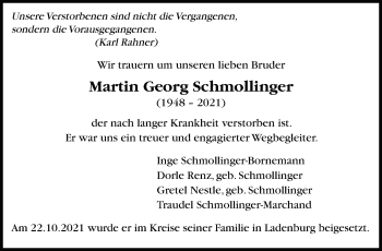 Traueranzeige von Martin Georg Schmollinger von Leonberger Kreiszeitung / Strohgäu Extra