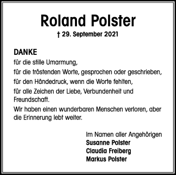 Traueranzeige von Roland Polster von Leonberger Kreiszeitung / Strohgäu Extra