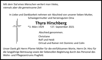 Traueranzeige von Thyra Hirschberg von Leonberger Kreiszeitung / Strohgäu Extra