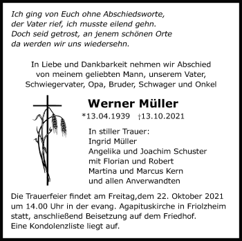 Traueranzeige von Werner Müller von Leonberger Kreiszeitung / Strohgäu Extra