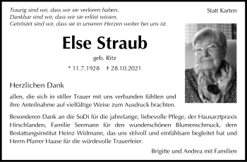 Traueranzeige von Else Straub von Leonberger Kreiszeitung / Strohgäu Extra