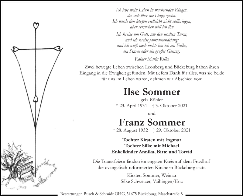  Traueranzeige für Ilse  Sommer vom 20.11.2021 aus Leonberger Kreiszeitung / Strohgäu Extra