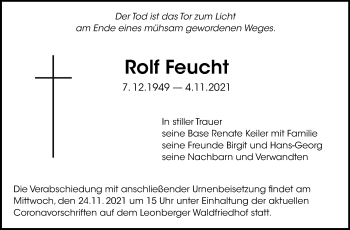 Traueranzeige von Rolf Feucht von Leonberger Kreiszeitung / Strohgäu Extra