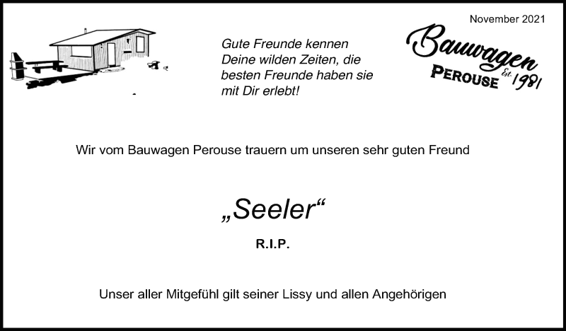  Traueranzeige für Seeler  vom 06.11.2021 aus Leonberger Kreiszeitung / Strohgäu Extra