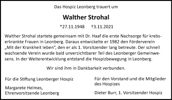 Traueranzeige von Walther Strohal von Leonberger Kreiszeitung / Strohgäu Extra