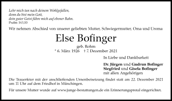 Traueranzeige von Else Bofinger von Leonberger Kreiszeitung / Strohgäu Extra