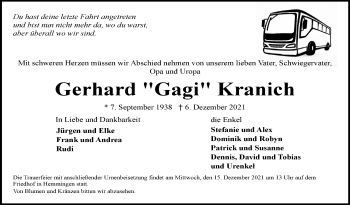 Traueranzeige von Gerhard Kranich von Leonberger Kreiszeitung / Strohgäu Extra
