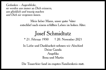Traueranzeige von Josef Schmidtutz von Leonberger Kreiszeitung / Strohgäu Extra