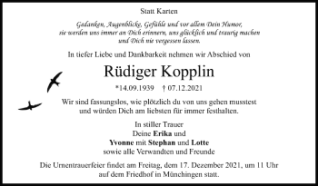 Traueranzeige von Rüdiger Kopplin von Leonberger Kreiszeitung / Strohgäu Extra