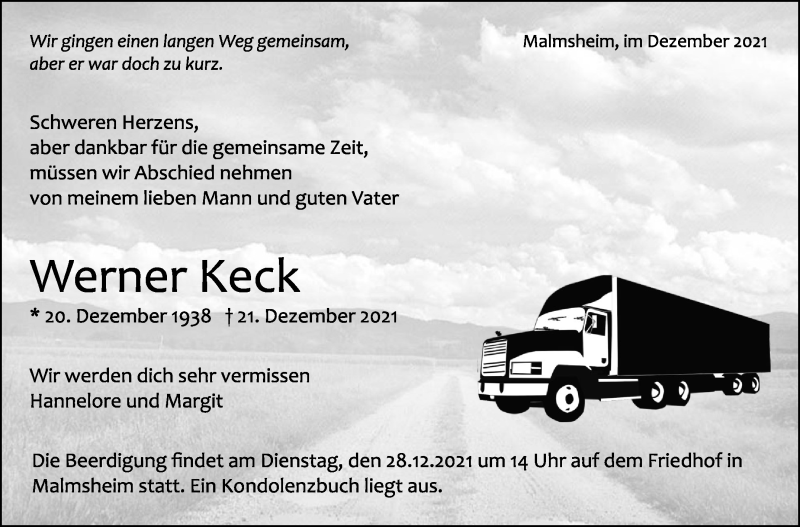  Traueranzeige für Werner Keck vom 27.12.2021 aus Leonberger Kreiszeitung / Strohgäu Extra