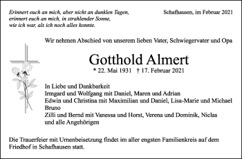 Traueranzeige von Gotthold Almert von Leonberger Kreiszeitung / Strohgäu Extra