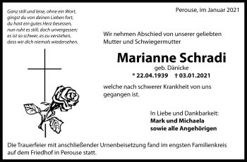 Traueranzeige von Marianne Schradi von Leonberger Kreiszeitung / Strohgäu Extra