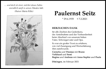 Traueranzeige von Paulernst Seitz von Leonberger Kreiszeitung / Strohgäu Extra