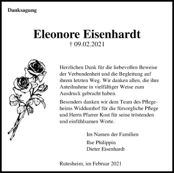 Traueranzeige von Eleonore Eisenhardt von Leonberger Kreiszeitung / Strohgäu Extra
