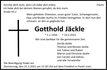 Traueranzeige von Gotthold Jäckle von Leonberger Kreiszeitung / Strohgäu Extra