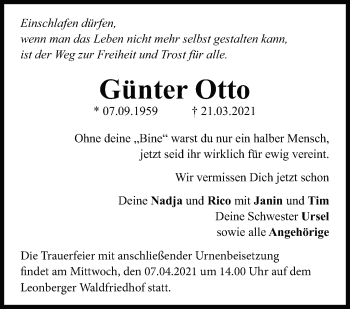 Traueranzeige von Günter Otto von Leonberger Kreiszeitung / Strohgäu Extra