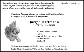 Traueranzeige von Jürgen Hartmann von Leonberger Kreiszeitung / Strohgäu Extra