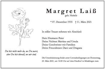 Traueranzeige von Margarete Laiß von Leonberger Kreiszeitung / Strohgäu Extra