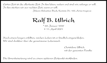 Traueranzeige von Ralf Ullrich von Leonberger Kreiszeitung / Strohgäu Extra