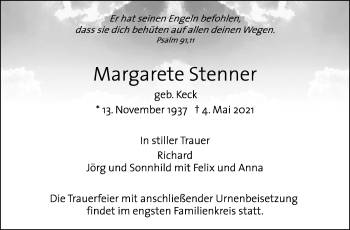Traueranzeige von Margarete Stenner von Leonberger Kreiszeitung / Strohgäu Extra