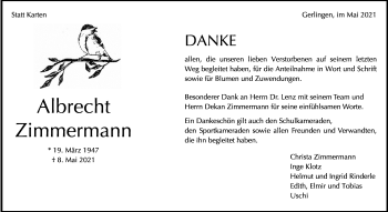 Traueranzeige von Albrecht Zimmermann von Leonberger Kreiszeitung / Strohgäu Extra