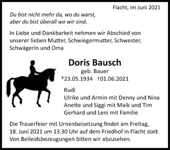 Traueranzeige von Doris Bausch von Leonberger Kreiszeitung / Strohgäu Extra