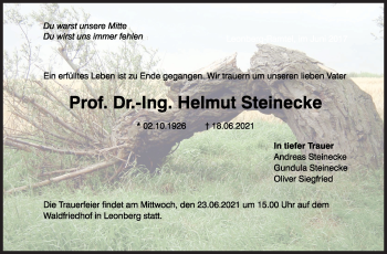 Traueranzeige von Helmut Steinecke von Leonberger Kreiszeitung / Strohgäu Extra