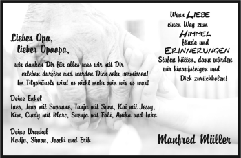 Traueranzeige von Manfred Müller von Leonberger Kreiszeitung / Strohgäu Extra