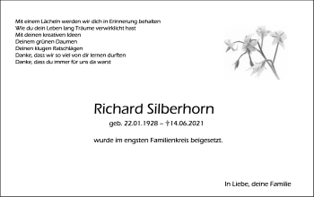 Traueranzeige von Richard Silberhorn von Leonberger Kreiszeitung / Strohgäu Extra