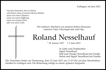 Traueranzeige von Roland Nesselhaus von Leonberger Kreiszeitung / Strohgäu Extra