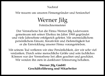 Traueranzeige von Werner Jilg von Leonberger Kreiszeitung / Strohgäu Extra