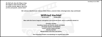 Traueranzeige von Wilfried Hachtel von Leonberger Kreiszeitung / Strohgäu Extra