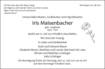 Traueranzeige von Iris Maisenbacher von Leonberger Kreiszeitung / Strohgäu Extra