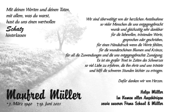 Traueranzeige von Manfred Müller von Leonberger Kreiszeitung / Strohgäu Extra