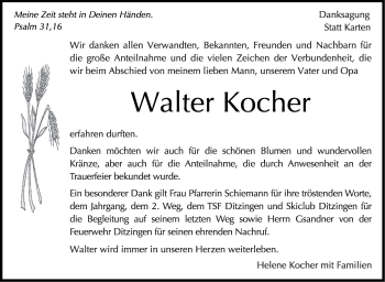 Traueranzeige von Walter Kocher von Leonberger Kreiszeitung / Strohgäu Extra