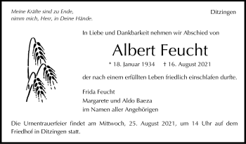 Traueranzeige von Albert Feucht von Leonberger Kreiszeitung / Strohgäu Extra