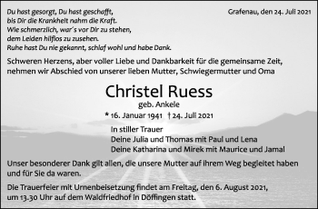 Traueranzeige von Christel Ruess von Leonberger Kreiszeitung / Strohgäu Extra