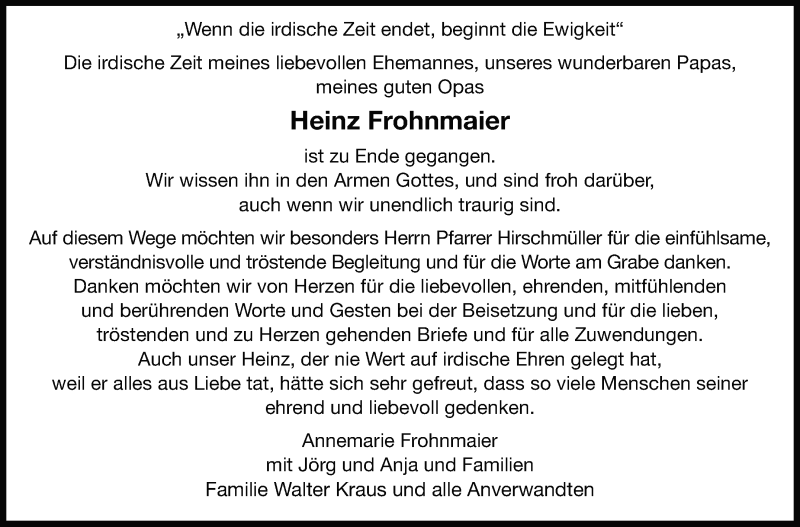  Traueranzeige für Heinz Frohnmaier vom 19.08.2021 aus Leonberger Kreiszeitung / Strohgäu Extra